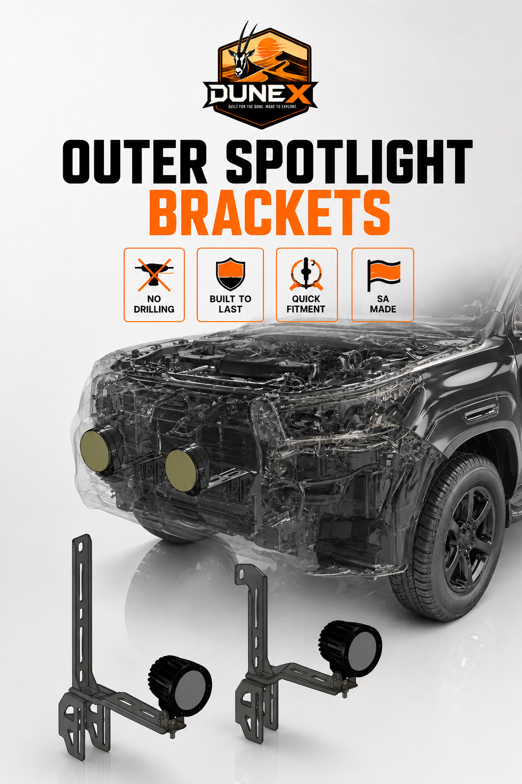 DuneX Toyota Hilux 2016-2026 Outer Grill Spotlight Bracket
