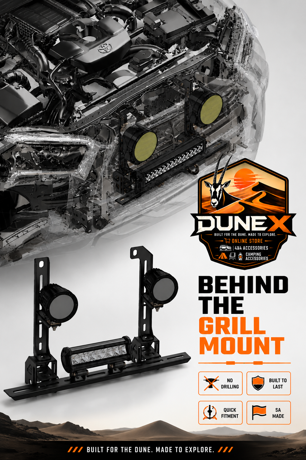 DuneX Toyota Hilux 2016-2026 Inner Grill Spotlight Bracket