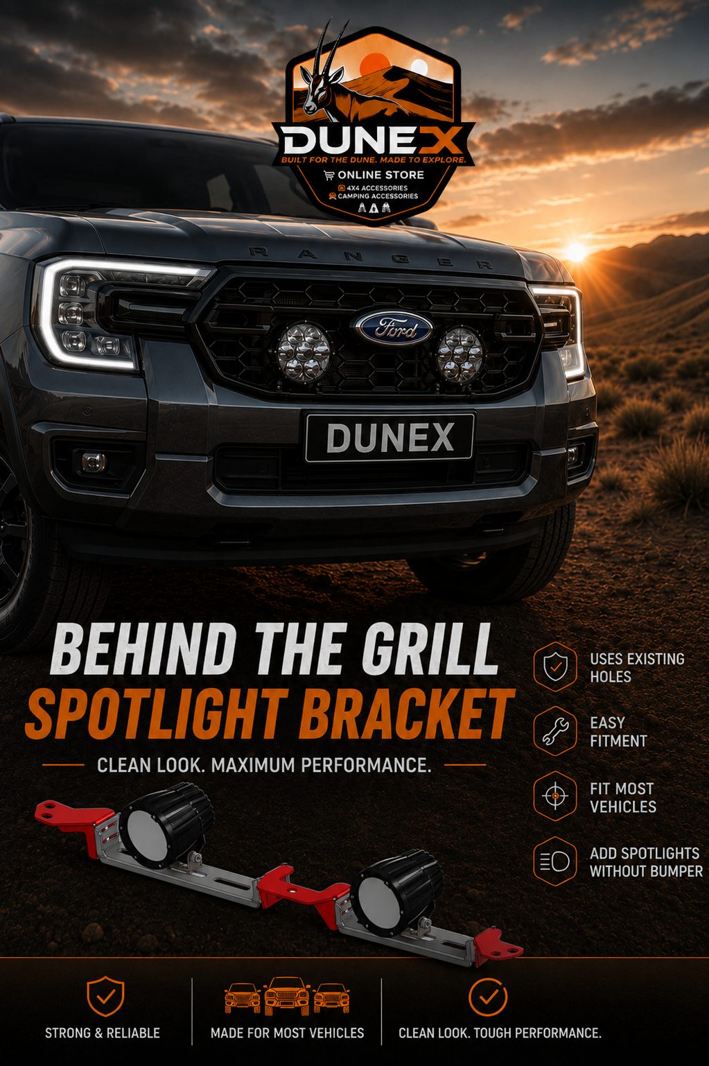 DuneX Spotlight Bracket Ford Ranger Next Gen