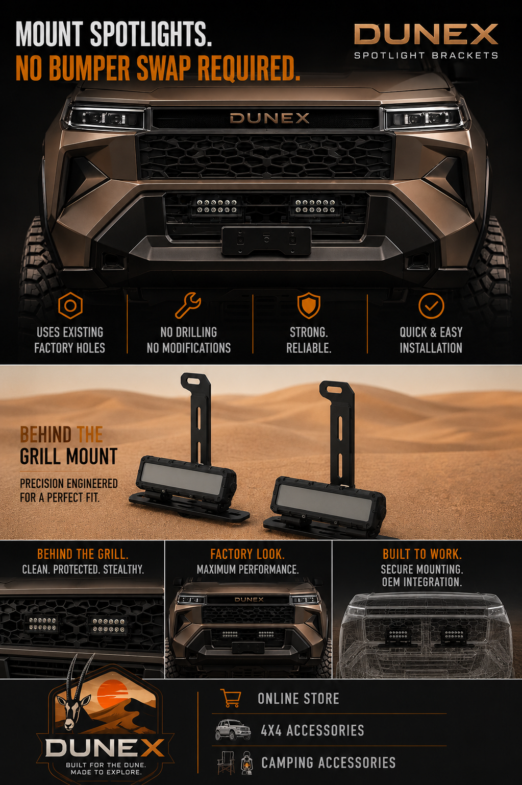 DuneX Inner Spotlight Mount Toyota Hilux +2026