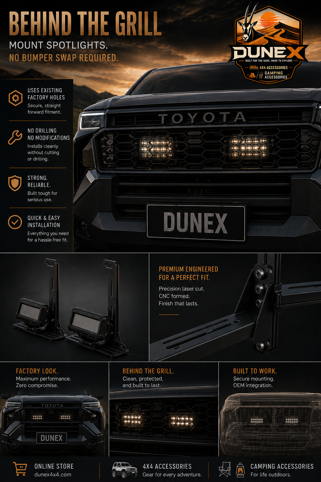 DuneX Inner Spotlight Mount Toyota Hilux +2026