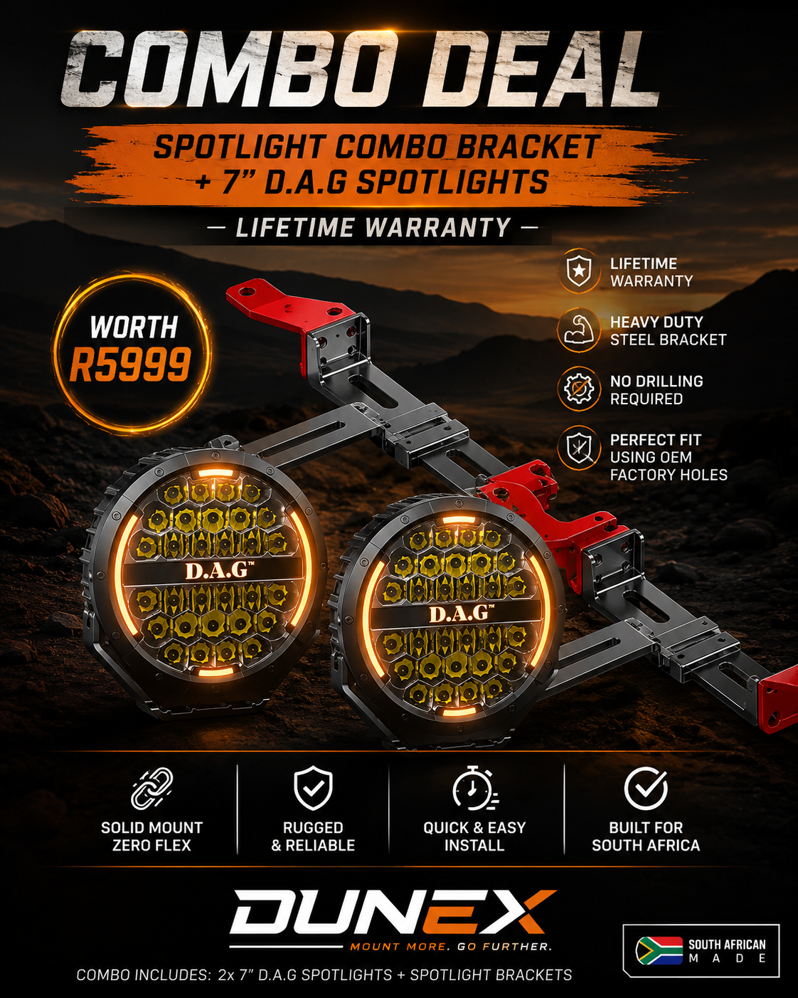 DuneX Spotlight Bracket Ford Ranger Next Gen